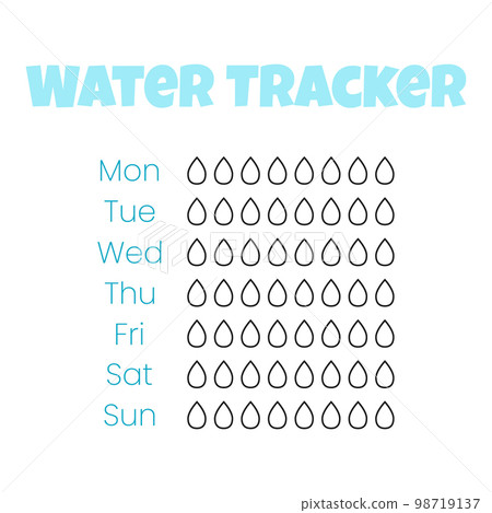 Water tracker vector template. . drinking water checklist. Water tracker with ice. vector illustration. Doodle style. 98719137