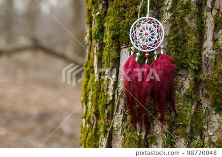 Handmade dream catcher with feathers threads and beads rope hanging 98720048