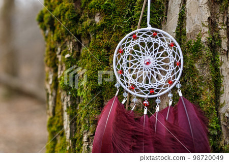 Handmade dream catcher with feathers threads and beads rope hanging 98720049