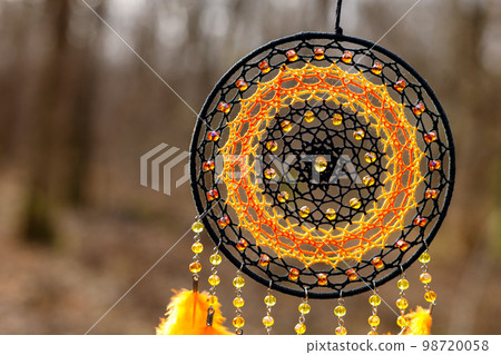 Handmade dream catcher with feathers threads and beads rope hanging Handmade dream catcher with feathers threads and beads rope hanging 98720058