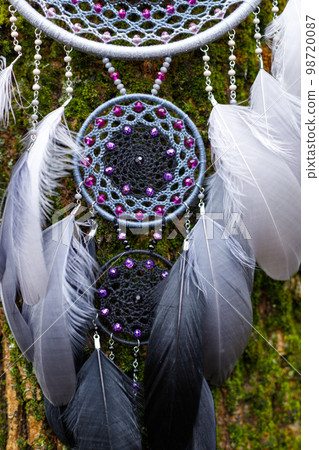 Handmade dream catcher with feathers threads and beads rope hanging Handmade dream catcher with feathers threads and beads rope hanging 98720087