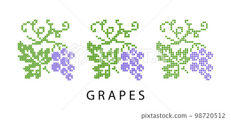Grape pixel art isolated vector icon, sign, logo. Illustration of grape for wine label or juice. Pixel art, vyshyvanka, cross stitch, dots Grape pixel art isolated vector icon, sign, logo. Illustration of grape for wine label or juice. Pixel art, vyshyvanka, cross stitch, dots 98720512