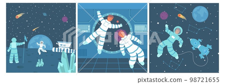 Astronaut Square Compositions Set 98721655