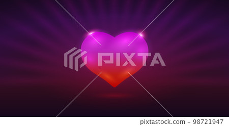 Glossy Heart on Dark Neon Background 98721947