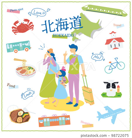 在日本北海道享受美食觀光的旅遊家庭和標誌性人物 98722075