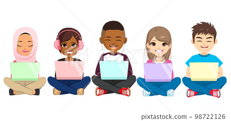 Teenage People Sitting With Computer Teenage People Sitting With Computer 98722126