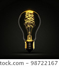 Golden glowing turned on light bulb 98722167
