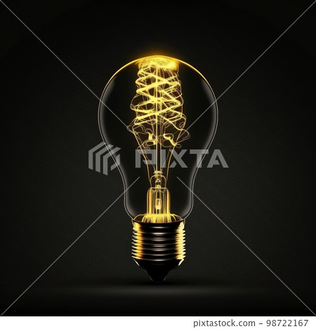 Golden glowing turned on light bulb 98722167