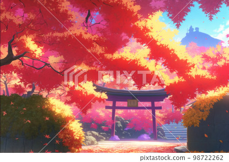 秋天秋天的落葉日本京都神社自然景觀插畫觀光景點 秋天秋天的落葉日本京都神社自然景觀插畫觀光景點 98722262