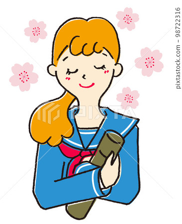 畢業典禮上拿著文憑的女學生 98722316