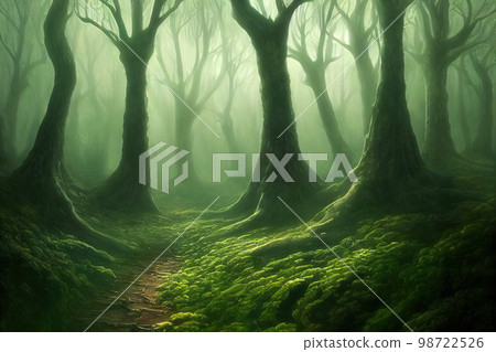 Fairy tale forest background. Mysterious path deep in enchanted Fairy tale forest background. Mysterious path deep in enchanted 98722526