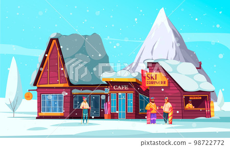 Winter Ski Resort Cartoon Composition 98722772