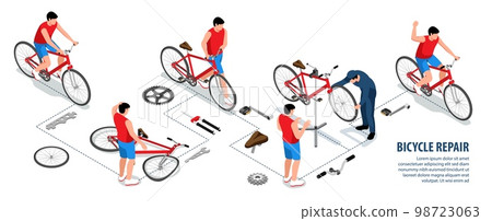 bBicycle Repair Isometric Infographics 98723063