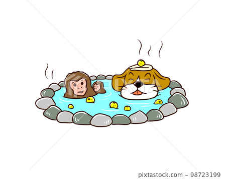 比格犬和猴子泡溫泉 98723199