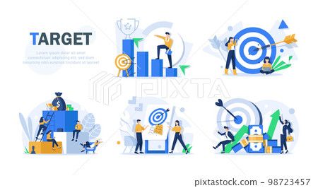 Flat design concept teamwork to build organizational success By setting the right marketing target. Vector illustrations 98723457