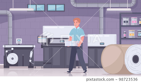 Printing House Polygraphy Cartoon Colored Composition 98723536
