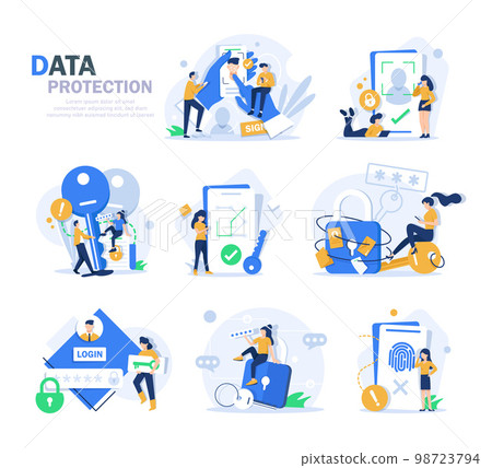 Data protection vector illustration. Cartoon flat smartphone with lock on screen, internet security service for social media privacy information, secure payment with password protection landing page Data protection vector illustration. Cartoon flat smartphone with lock on screen, internet security service for social media privacy information, secure payment with password protection landing page 98723794
