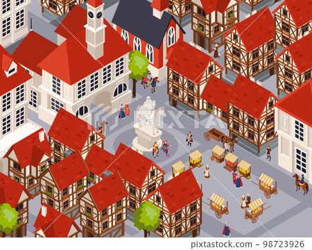 Medieval Architecture Isometric Background 98723926