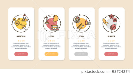 Korea App Screens Cards Set. Vector 98724274