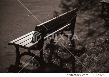一張樹長凳在公園 一張樹長凳在公園 98724282