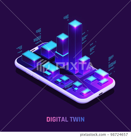 Digital Twin Technology Isometric Background Digital Twin Technology Isometric Background 98724657