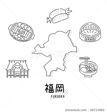 Gourmet tourism icon set of Fukuoka prefecture in Japan (line drawing black and white) Gourmet tourism icon set of Fukuoka prefecture in Japan (line drawing black and white) 98724960