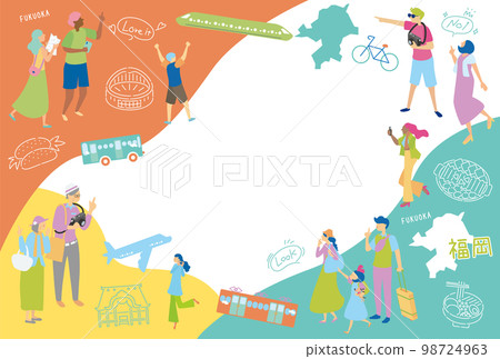 Icon set with people who enjoy gourmet sightseeing in Fukuoka Prefecture, Japan 98724963