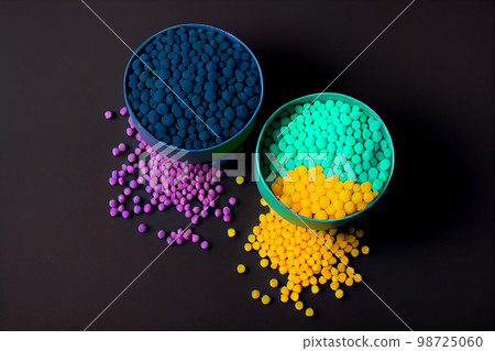 Crushed plastic granules for recycling. Plastic crusher. Recycled plastic with mixed colors. The concept of recycled plastic used 98725060