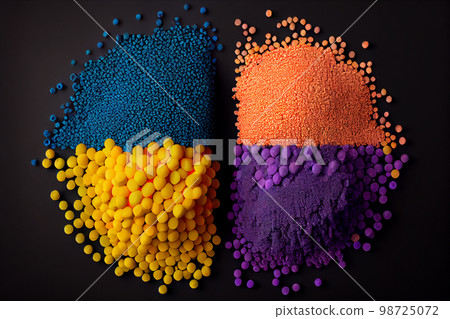 Crushed plastic granules for recycling. Plastic crusher. Recycled plastic with mixed colors. The concept of recycled plastic used 98725072