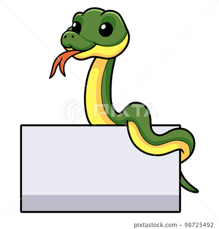 Cute easten racer snake cartoon with blank sign 98725492