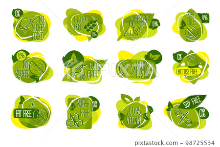 Set of food sticker for healthy nutrition. Vector Set of food sticker for healthy nutrition. Vector 98725534