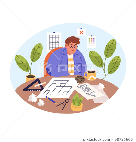 Architect man at his work vector graphic Architect man at his work vector graphic 98725606