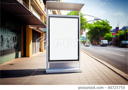 Blank white road billboard Street advertising poster, mock up, 3D rendering. The concept of marketing communication to promote or sell idea. 98725750