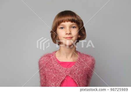 Pretty child kid girl 7 years old wearing pink clothes Pretty child kid girl 7 years old wearing pink clothes 98725989