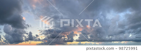 Vibrant color panorama of sky with dramatic cloud. Vibrant color panorama of sky with dramatic cloud. 98725991