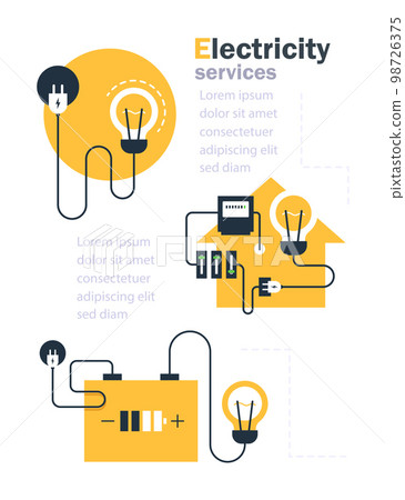 energy saving concept, electricity connection graphic elements. lignt bulb and plug fork,Electrical services and supply icons 98726375