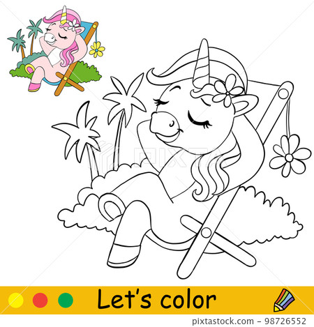 Kids coloring cartoon unicorn character vector illustration 3 98726552