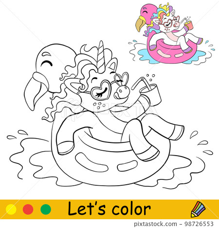 Kids coloring cartoon unicorn character vector illustration 2 98726553