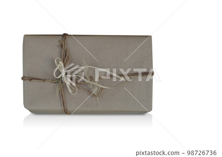 top view old brown gift box, tied with string and decorated on white background, object, gift, love, copy space top view old brown gift box, tied with string and decorated on white background, object, gift, love, copy space 98726736