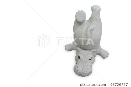 top view old cement hippo looking and sleep with legs raised on a white background, object, vintage, ancient, old, animal, copy space top view old cement hippo looking and sleep with legs raised on a white background, object, vintage, ancient, old, animal, copy space 98726737