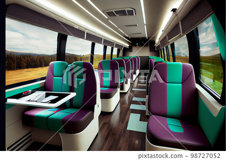 Empty Business bus Interior on road. Empty Business bus Interior on road. 98727052