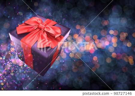Christmas gift decoration on a blue bokeh light background. 3d 98727146