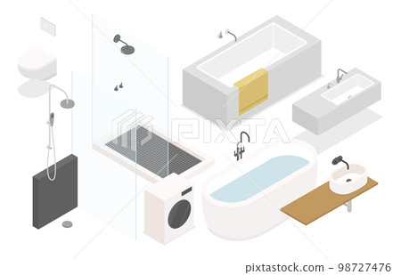 Bathroom furniture - modern vector colorful isometric illustrations set 98727476