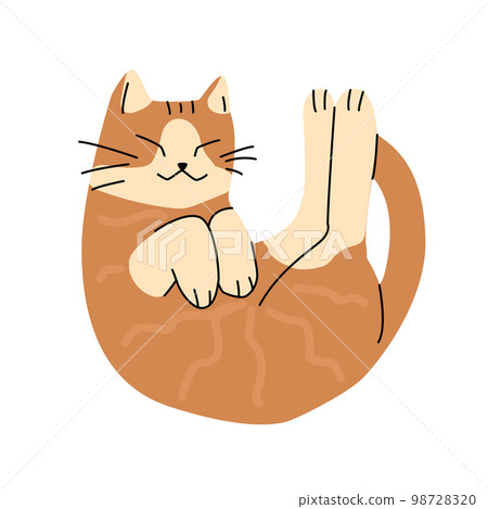 Illustration of cute funny cat with strange pose. Isolated trendy simple art of joyful orange cat. Illustration of cute funny cat with strange pose. Isolated trendy simple art of joyful orange cat. 98728320