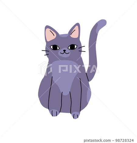 Illustration of cute happy sitting dark purple cat Illustration of cute happy sitting dark purple cat 98728324