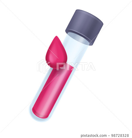 3D blood test tube icon, vector phial vessel, healthcare laboratory cartoon medical glass vial.  98728328
