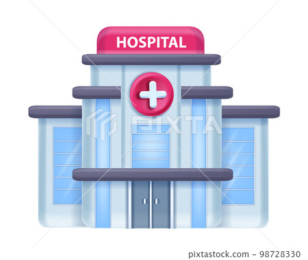 3D hospital building icon, vector minimal clinic facade, ambulance help entrance door view, window 98728330