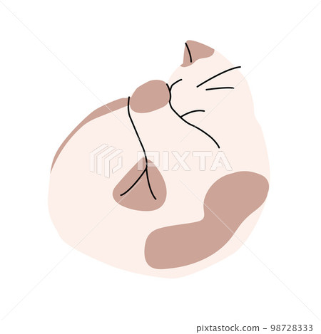 Illustration of cat sleeping in a circle. Isolated trendy simple art, cute beige kitten with spots taking a nap. 98728333