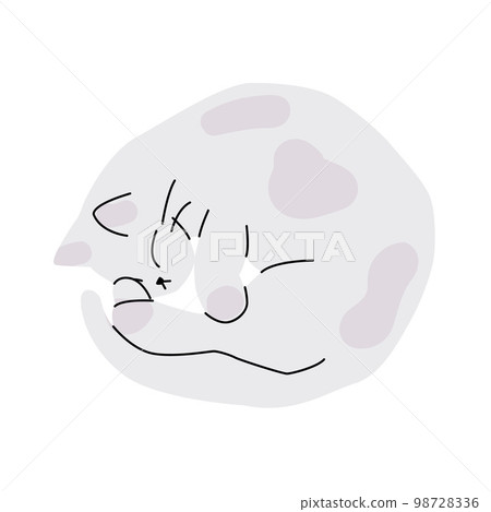 Illustration of cute cat sleeping in a circle. Isolated trendy simple art, white kitten taking a nap. 98728336