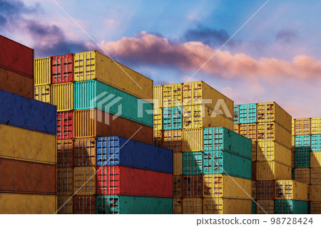 Stack of containers box, Cargo freight ship for import export logistics. 98728424